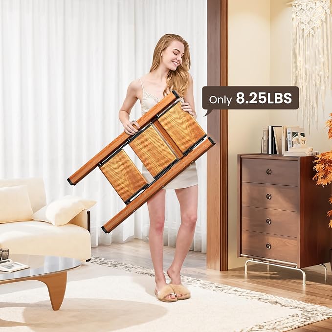 3 Step Ladder, Foldable Aluminum Step Stool with Anti-Slip Pedal | Lightweight yet Sturdy, Portable, Non Slip Feet, 300Lbs Capacity, Elegant Look, for Kitchen, Closet, Pantry, Woodgrain - Image 5