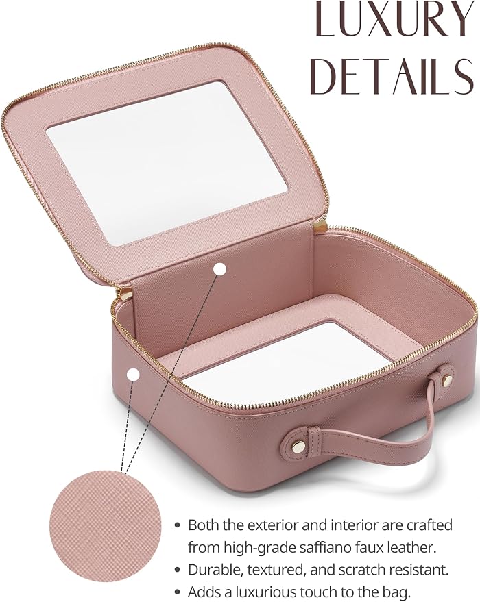 Clear Makeup Case Set Pink Toiletry Bag Travel Large Clear Cosmetic Bag with Zipper, Big Make Up Bag Organizer Women Traveling TSA Approved Transparent Bag Car for Essentials | Structured Mahjong Tile Bag with Zipper and Handle, Big Long-trip Cosmetic ... - Image 4