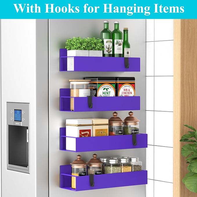 HuggieGems 4 Pack Magnetic Spice Storage Rack Organizer for Refrigerator and Oven, Purple Fridge Organizers and Storage | Magnetic Shelves Heavy Duty for Fridge in Kitchen, Seasoning Storage Organizer, For Oven Washer and Dryer, For Heavier Items - Image 2