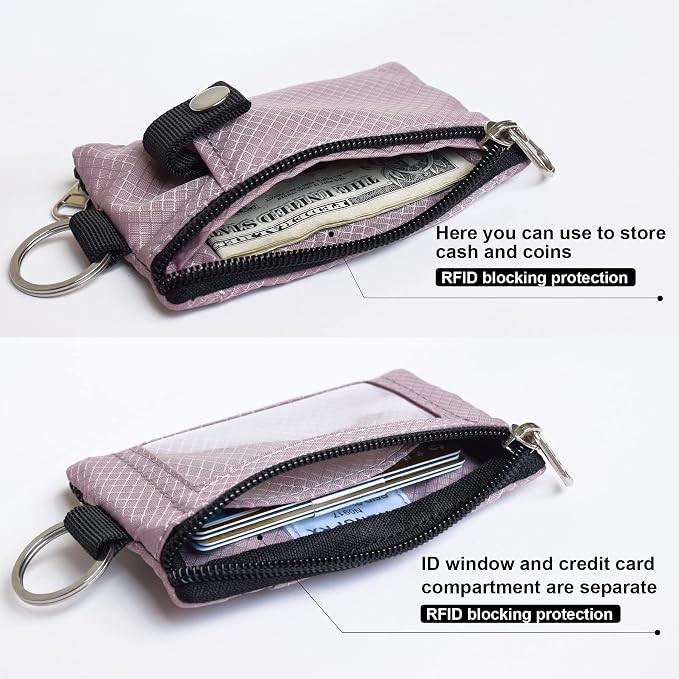 CHENSPRX Minimalist RFID Blocking Small Wallet with ID Window,WaterResistant Zip Id Case Wallet with Lanyard Keychain for Cards,Cash,Travel,Women,Men - Image 4