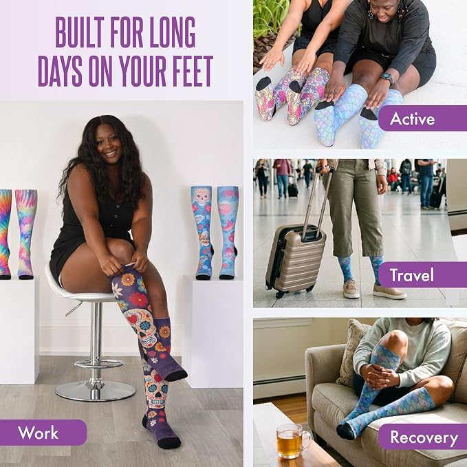 Crazy Compression Socks, Comfortable Support Socks for Recovery, Travel, Hiking, and Long-Hour Comfort w/Fun Designs - Image 4