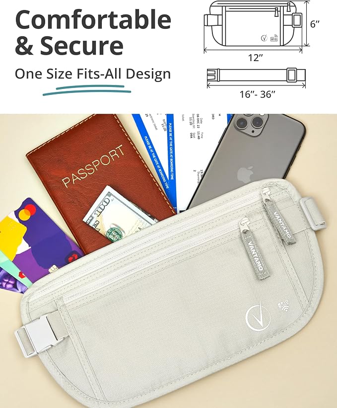 Vantamo Money Belt with RFID For Men & Women, Hidden Passport Holder for Travel, 2 Compartment Travel Fanny Pack for Women Anti Theft - Image 4