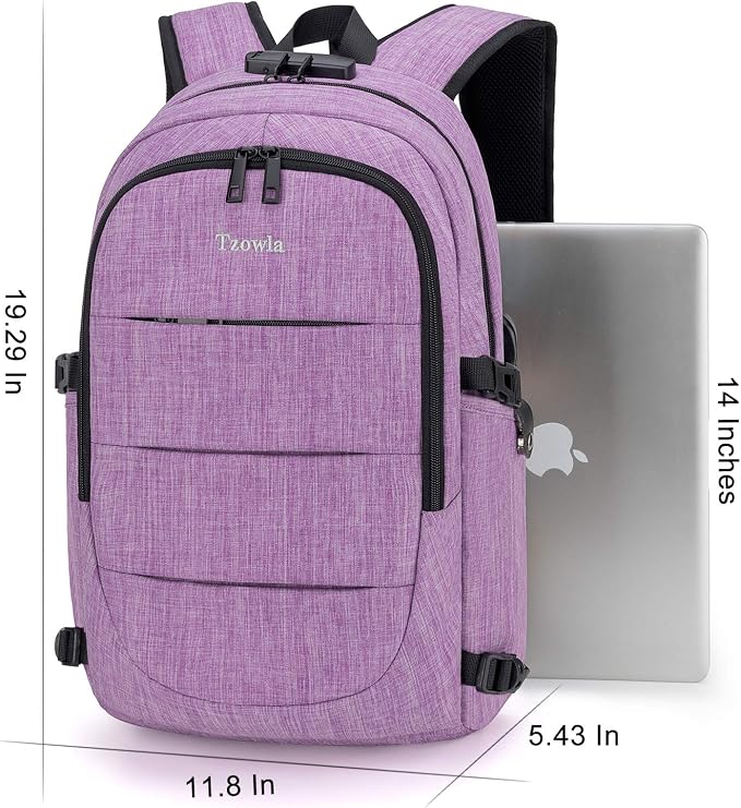 Tzowla Travel Laptop Backpack Water Resistant Anti-Theft Bag with Giant Tumbler Holder Pocket and Lock 15.6 Inch Computer Business Backpacks for Women Men Work College Gift,Casual Daypack(Purple) - Image 5