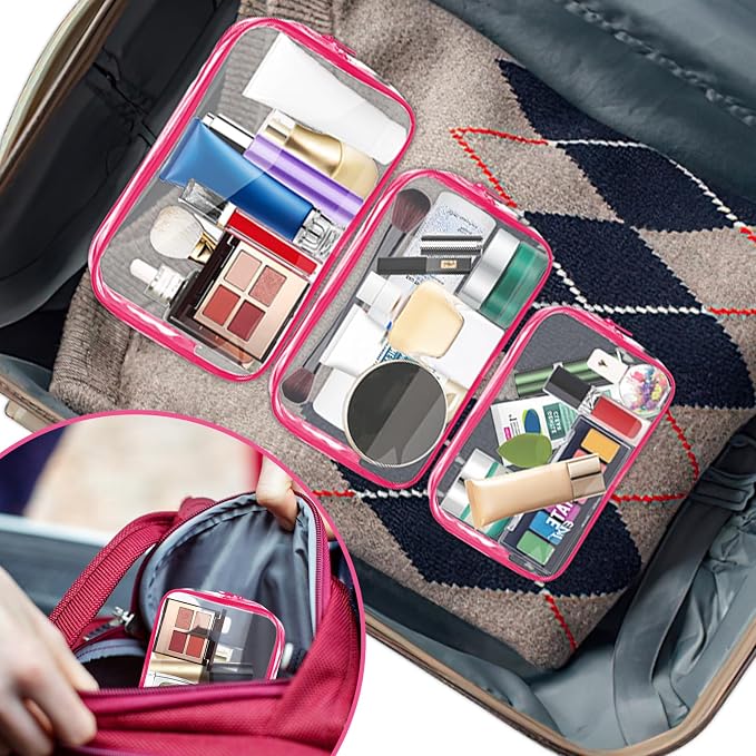 AURUZA Clear Makeup Bag,Portable Travel Toiletry Bags with Zipper, TSA Approved Clear Organizer Bags, PVC Cosmetic Pouch for Airport Airline Compliant - Image 7