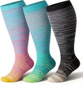 3 Pairs Wide Calf Compression Socks for Women Men 20-30 mmHg Knee High | Plus Size, Graduated Compression, Circulation Support, Tired Legs & Swelling Relief; Sports, Travel, Nurses, Daily Wear by DoubleCouple