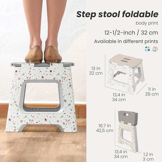 Vigar Compact Folding Step Stool, 12-1/2 Inch, Terrazzo | For Adults, Lightweight Portable Stool with Handle, Non Slip, Space-Saving, up to 330 lb - Image 2