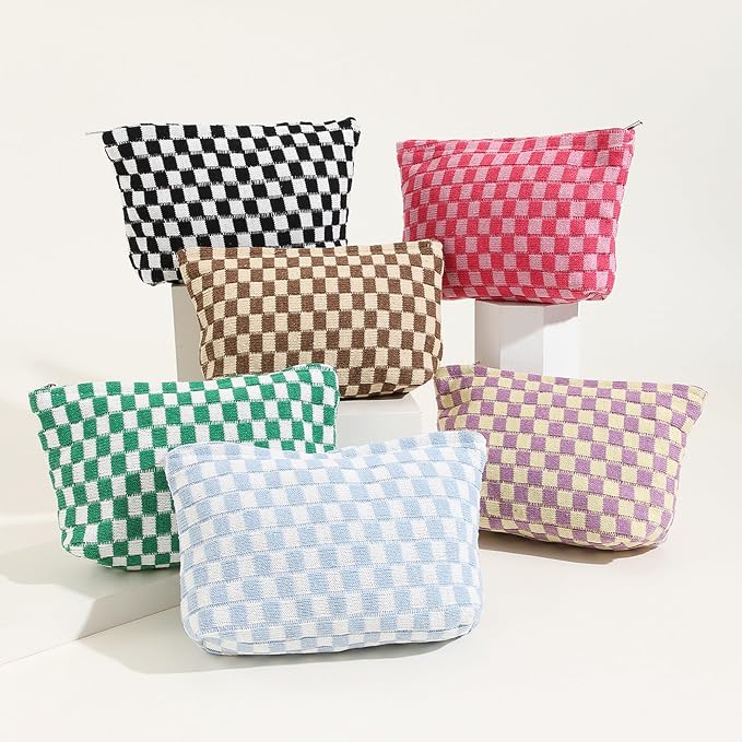 Cosmetic Bags for Women - Corduroy Cosmetic Bag Aesthetic Women Handbags Purses Smile Dots Makeup Organizer Storage Makeup Bag Girls Case Bags (Q-Checkered Rose pink) - Image 2