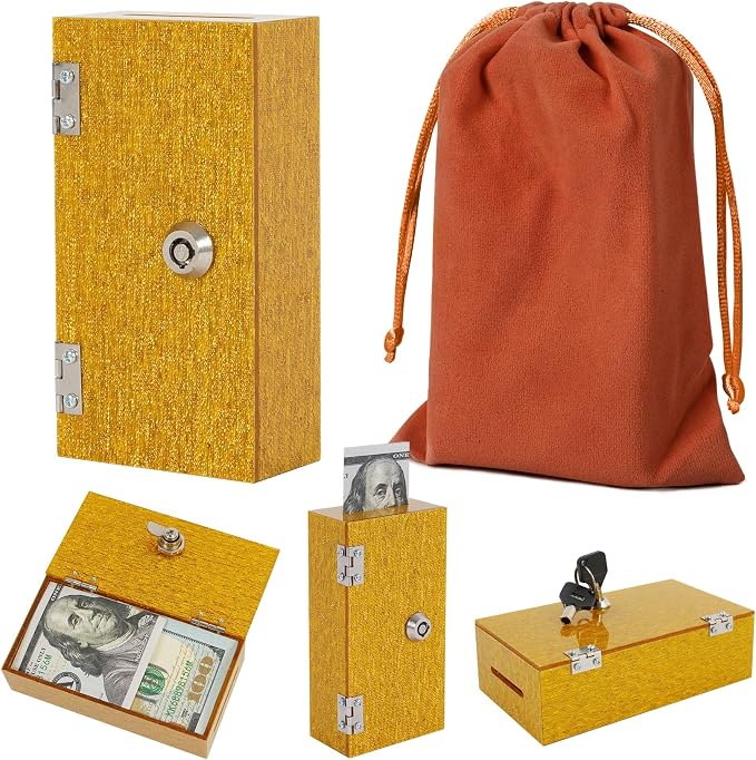 Acrylic Cash Box for Gambler Pocket Size, Shimmering Gold Winners Bank with 2 Keys Storage Bag, Compact Portable Secure Money Organizer Safe Lock Box for Casino,Control Gambler,1 Pack by ClarityCraze