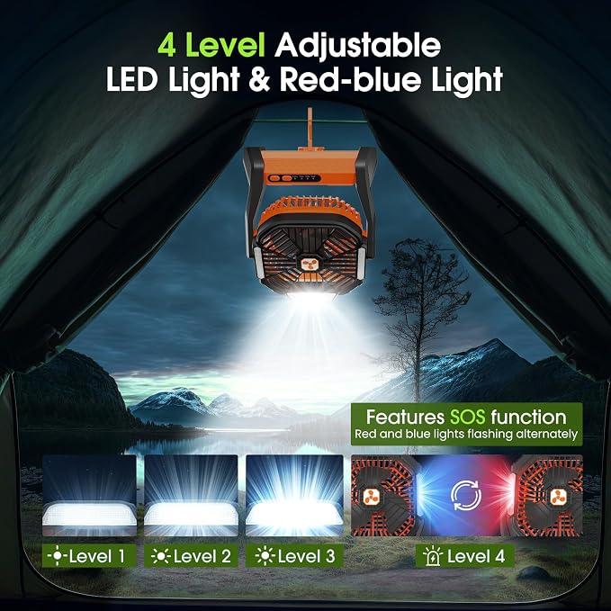 Portable Rechargeable Fan, 20000mAh Cordless Battery Powered Camping Fans | Orange - Image 5