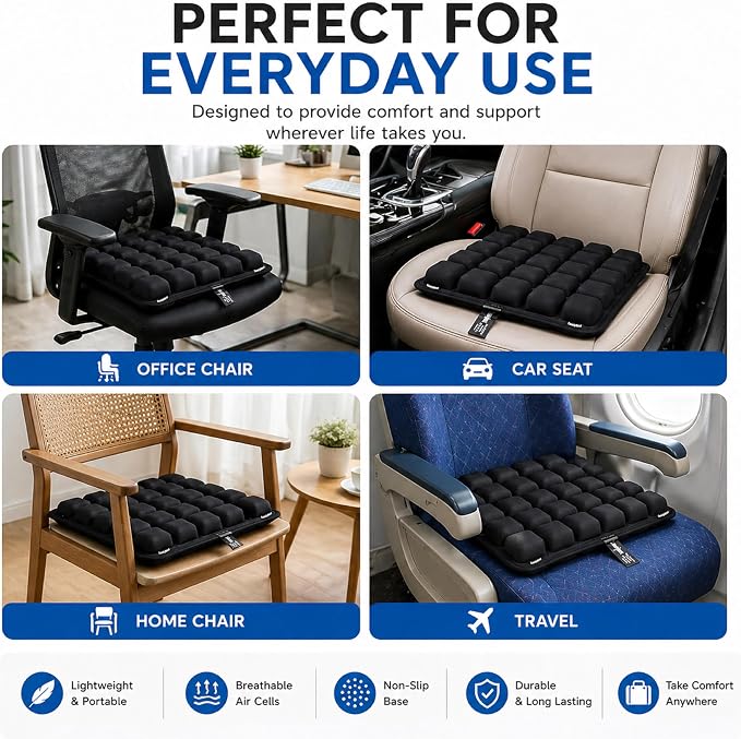 ComfyNest Inflatable Air Cell Seat Cushion for Airplane, Office Chair, Car | wheelchair Seat Cushion for Travel Black - Image 3