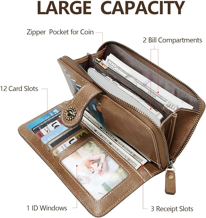 TFKGS Wallet for Women RFID Blocking Leather Large Capacity Card Holder Ladies Phone Clutch Travel Long Purse Wristlet | RFID Blocking - Image 2