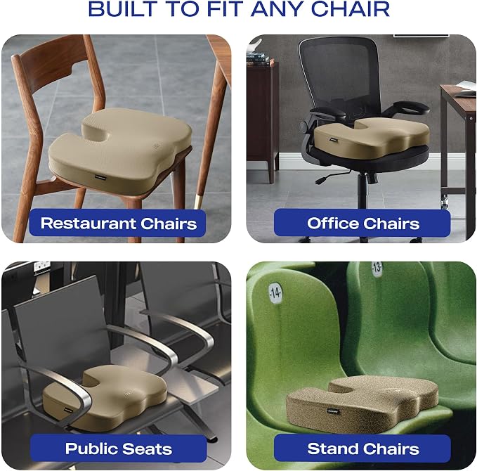 Skechers Memory Foam Seat Cushion,Office Chair Cushion for Tailbone Pain Relief,Butt Pillow for Office Chair,Car seat Cushion,Computer Desk,Long Sitting Office Workers,and Car Drivers,Beige - Image 7