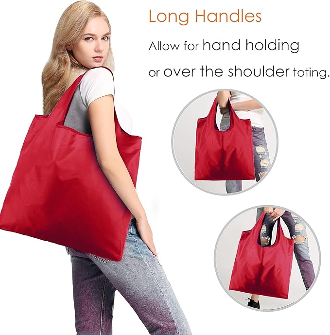 BeeGreen Christmas Red Reusable Grocery Bags Shopping Bags Bulk 10 Packs 50LBS X-Large Foldable-Machine Washable-Heavy Duty - Image 6