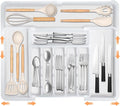 Large Silverware Drawer Organizer Expandable Kitchen Utensil Organizer BPA Free Flatware Cutlery Holder Tray Adjustable Plastic Drawer Divider Storage for Forks Knives 6-9 Slots White by Spaclear