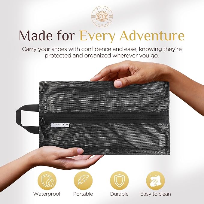 Shoe Bags for Travel - Footwear Organizer for Suitcases, Gym, Work Trips (Black Mesh) - Image 7