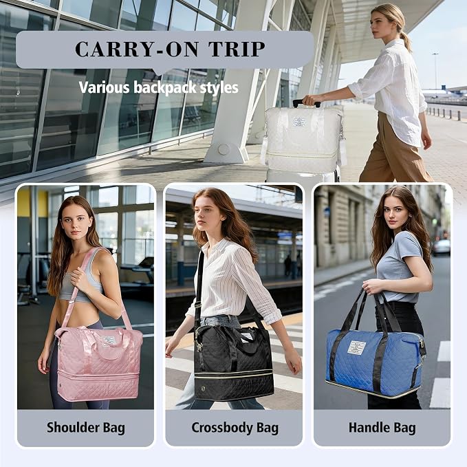 Geestock Travel Duffle Bag - Weekender Overnight Bags for Women, Black | Travel Bag with Expandable Shoe Compartment & Trolley Sleeve, Lightweight Carry On Bag with Drawstring Storage Pouch for Trip - Image 8