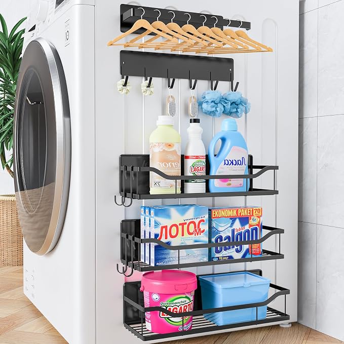 Magnetic Spice Rack,Multifunctional Magnetic Shelf for Washing Machine,Refrigerator,Microwave,and Any Metal Surface,Powerful Magnetic Shelves Include Magnetic Paper Towel Holder (5 pcs - Black) - Image 9