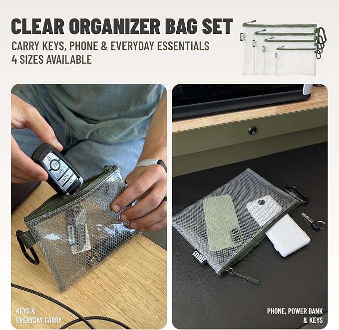 Air Production Multi-Size Clear Zipper Pouch (4-Pack) – Cable Organizer & Travel Gear Bag for Electronics, Camera Accessories, Tool Pouch & Small Tech Storage (Ranger Green) - Image 3