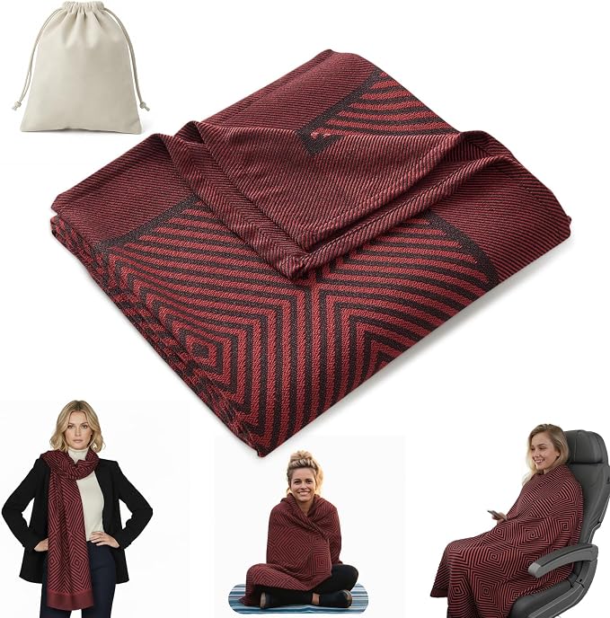 Travel Blanket Airplane - Ultra Soft & Lightweight Knit Design Compact Airplane Blanket,53x72 Inch,Stylish Travel Shawl Wraps for Flights,Office,Home Use,Travel Essentials & Gifts by ECONVCE
