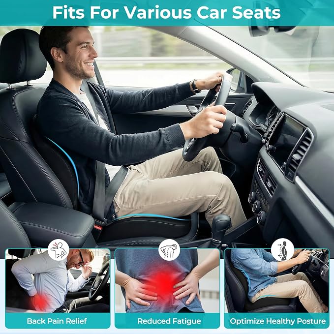 Memory Foam Seat Cushion with Lumbar Support Pillow for Truck Driver, Ergonomic L-Shaped Car Seat Cushion for Tailbone Pressure Relief, Non-Slip Chair Pad for Long Driving, Black - Image 4