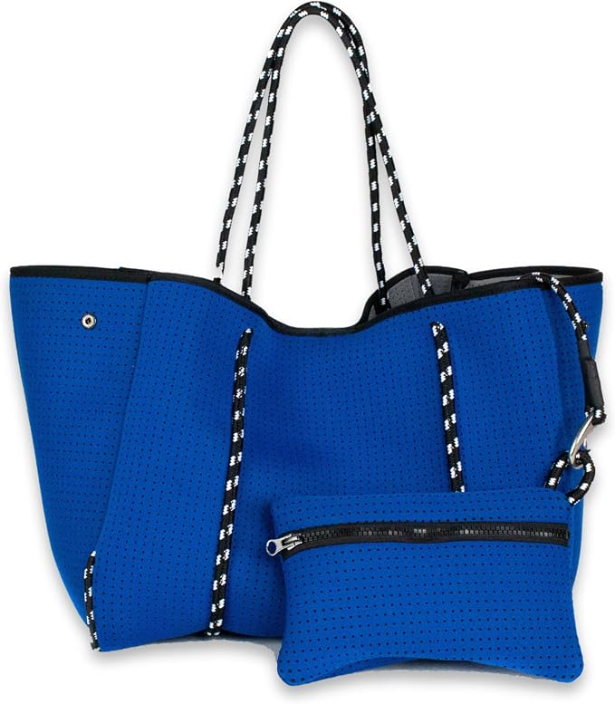 POPUPS Large Neoprene Tote Bag for Women - Everyday Designer Handbag for Travel Work and Beach with Pockets and Zipper Pouch by POPUPSBrand