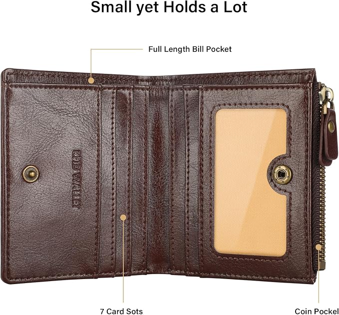 Ultra Thin Small Compact Leather Womens Girls Wallets RFID Blocking Credit Card Holder for Women - Image 4