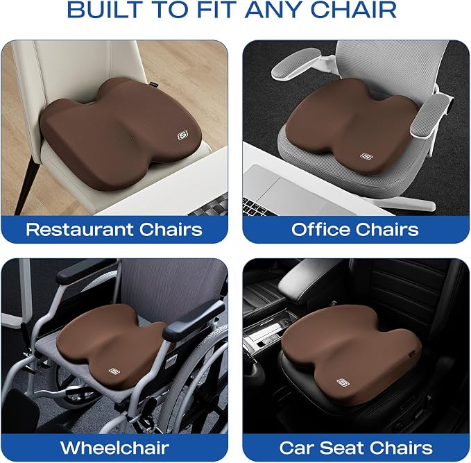 Skechers Seat Cushion, Ergonomic Memory Foam Cushion for Long Sitting Hours on Office & Home Chair, Car Seat Cushion for Sciatica, Coccyx Cushion,Brown - Image 7