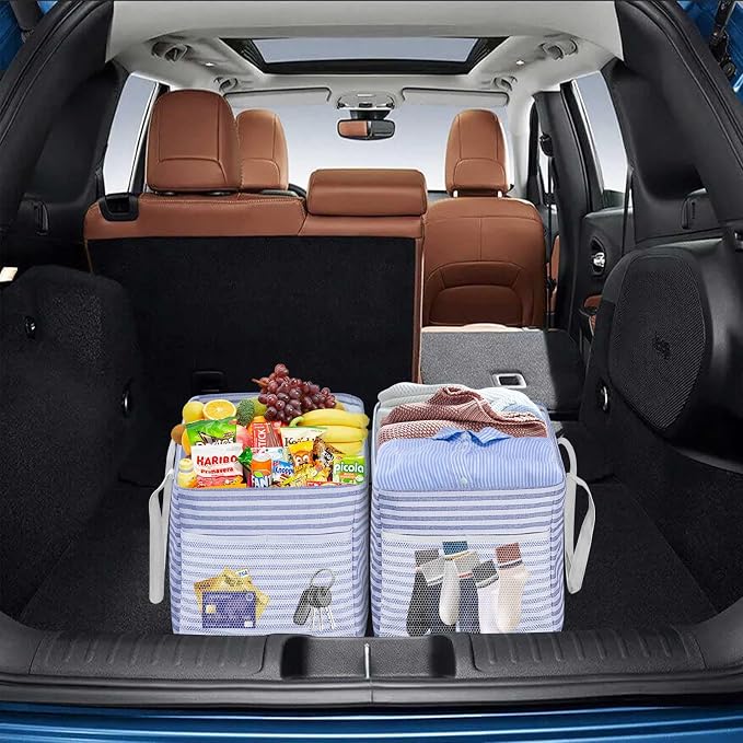 LHZK Standing Extra Large Utility Tote Bag with Metal Wire Frame and the Sides Rinforced, Extra Large Tote Bag with Handle, Reusable Grocery Bags Foldable, Beach Bag, Car Tote (Blue) | Metal Wire Frame - Image 3