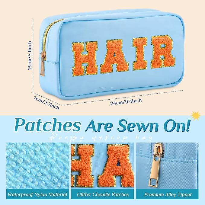 Preppy Makeup Bags Chenille Letter Stuff Bag Nylon Cosmetic Pouch Cases with Zipper for Women Travel Toiletry(Light Color,Vivid,4 Pcs) - Image 4