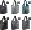 BeeGreen Geometry Reusable Shopping Bags Cute Grocery Bag 6 Pack, Christmas Gift Bags Heavy-Duty Foldable Shopping Totes for Supermarket, Work & Travel, Large Washable Polyester Tote Bag with Handles by BeeGreen