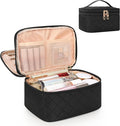 Relavel Large Travel Makeup Bag with Separate Makeup Brush Compartment | Make Up Pouch for Women with Double Layer Design, Portable Toiletry Organizer Bag with Handle for Short Trip, Black by Relavel