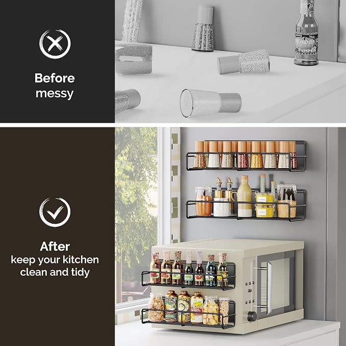 Mystozer 6 Pack Magnetic Spice Rack Organizer, Space Saver for Refrigerator and Whiteboard, Metal Fridge Shelf for Kitchen and Classroom Refrigerator Organizers and Storage Spice Rack Shelf (Black) - Image 6