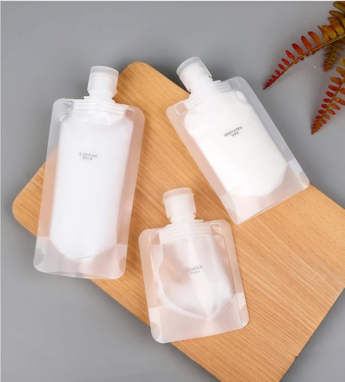 10 Pack Travel Pouches for Toiletries, Size Portable Containers,Stand Up Pouch,Refillable Travel Accessories for Shampoo Conditioner (100ML/3.4OZ/10piece) - Image 2