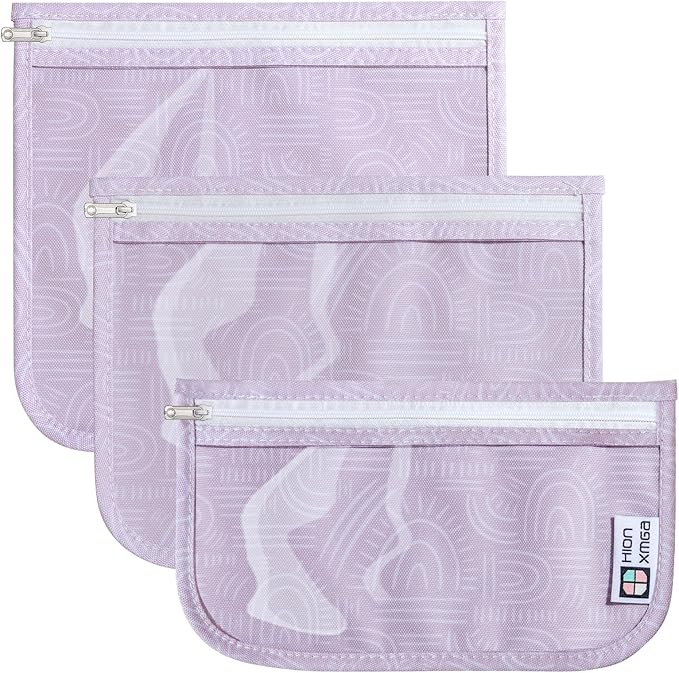 HIONXMGA Set of 3 Clear Travel Toiletry Bag, TSA Approved, Quart Size S/M/L | Clear Front Zipper Pouches Waterproof Cosmetics Bags for Women Kids Toiletries Baby Essentials Well-Organized Carry, Wander by HIONXMGA