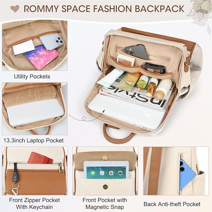 NUBILY Backpack Purse for Women Leather Anti-Theft Mini Backpack Fashion Designer Handbag Convertible Travel Bag Ladies Shoulder Bags, Beige - Image 4