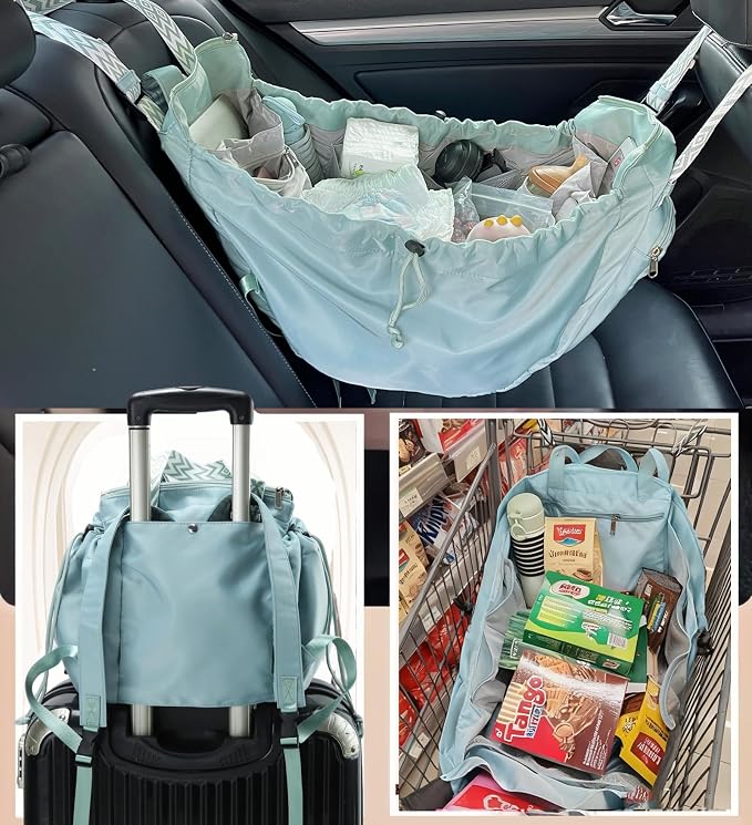 Tote Bag Large Capacity Lightweight Backpack with 15 Pockets Nylon Shoulder Bag for Car Travel Mother Bag - Image 7