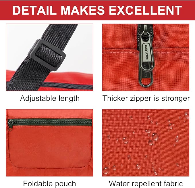 HOLYLUCK Foldable Travel Duffel Bag Luggage Great for Gym - Red - Image 4