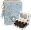 KITEVIUN Women RFID Blocking Small Bifold Wallet, Compact Cash Clutch with Zipper Coin Pocket, Glittery Butterfly Design, Credit Card Holder, Travel Purse with Tassel BLUE by KITEVIUN