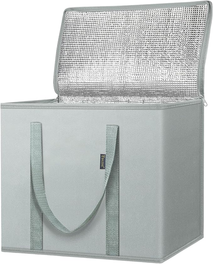 BALEINE 1Pk Insulated Reusable Grocery Bags, Collapsible Cooler Bag for Groceries, Heavy Duty Large Insulated Bag (16''x9''x13'', Urban Gray) by BALEINE