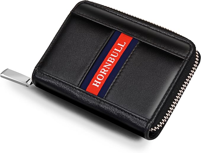 HORNBULL Steve RFID Blocking Leather Wallet for Men | Vertical Credit Debit Card Holder, Zip Around Wallet (Black Card Holder) by Hornbull