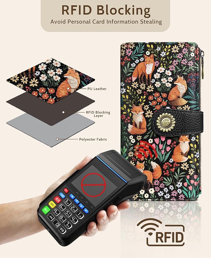 GIANCOMICS Cute Fox Womens Wallet RFID Blocking, Credit Card Holder Bifold | Billfold, Cute Cash Purse, Travel Zipper Coin Pocket, Compact Clutch, PU Leather, ID Window, 11 Card Slots, Ladies Gift Woman - Image 4