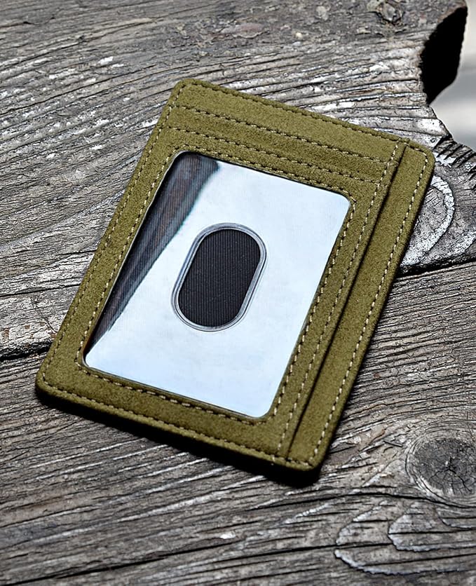 Buffway Slim Minimalist Front Pocket RFID Blocking Leather Wallets for Men and Women - At Sahara Desert Green - Image 3