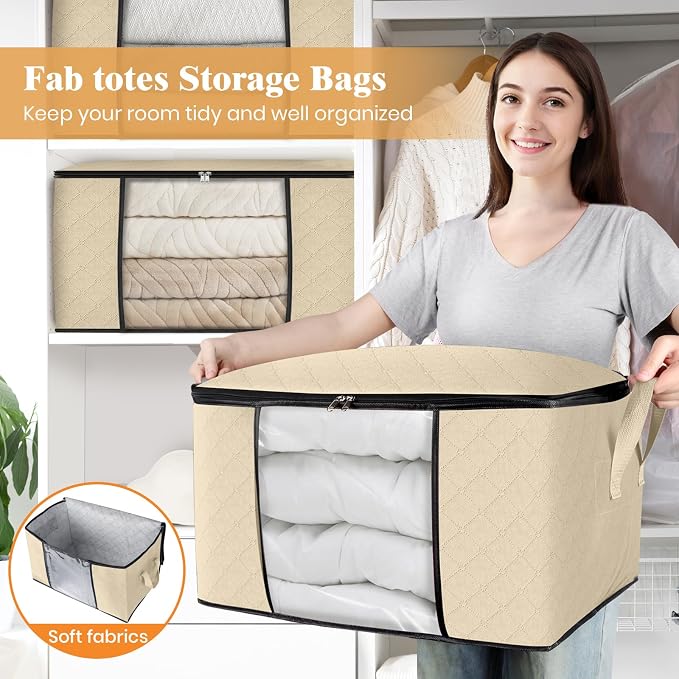 8 Pack Storage Bags for Clothes Blanket Storage Bins with Lids | Foldable Closet Organizers with Zippers,Window and Handles,Fabric Storage Bins for Sweater,Comforter,Bedding,Dorm essentials - Image 5