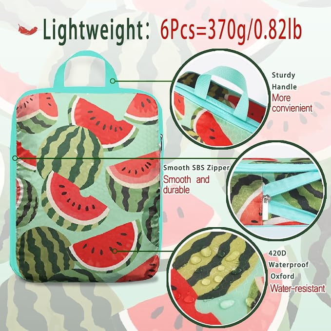 6 Pcs Compression Packing Cubes for Travel, Waterproof Luggage Organizer Washable Storage Bags Set - Packaging Cubes for Backpack Travel and Carry-Ons - Image 4
