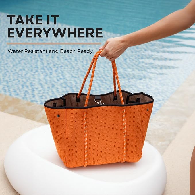 POPUPS Large Neoprene Tote Bag for Women - Everyday Designer Handbag for Travel Work and Beach with Pockets and Zipper Pouch - Image 8