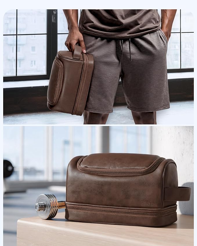 Elviros Hanging Toiletry Bag PU Leather Shaving Kit (Extra Large, Coffee) | Water-Resistant Travel Organizer with Hanging Hook for Toiletries, Shaving Tools, Grooming Items, and Daily Storage - Image 8