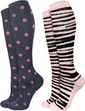 Compression Socks for Women 15-20 mmHg, 2 Pairs | Graduated Support, Knee High Fit, Polyester Stretch, Circulation Comfort, Nurses, Travel, Athletes, Flight, Daily, Patterned by JMHACHY