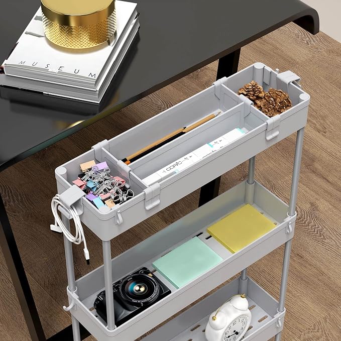 Slim Storage Cart 4 Tier,Bathroom Organizer Rolling Utility,Mobile Shelving Unit Slide Out for Office, Kitchen, Laundry Room & Narrow Places,Gray - Image 2