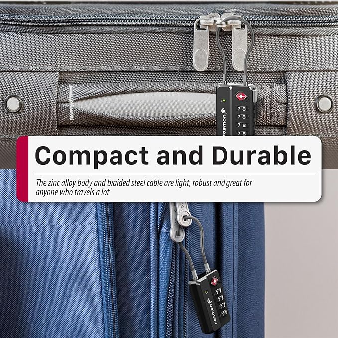 Fosmon TSA Approved Luggage Locks, 4 Digit Combination, 2 Pack Black | Open Alert Indicator, Heavy Duty Metal Body, Cable Travel Lock, Suitcase Backpack Padlock, Anti Theft Security - Image 6