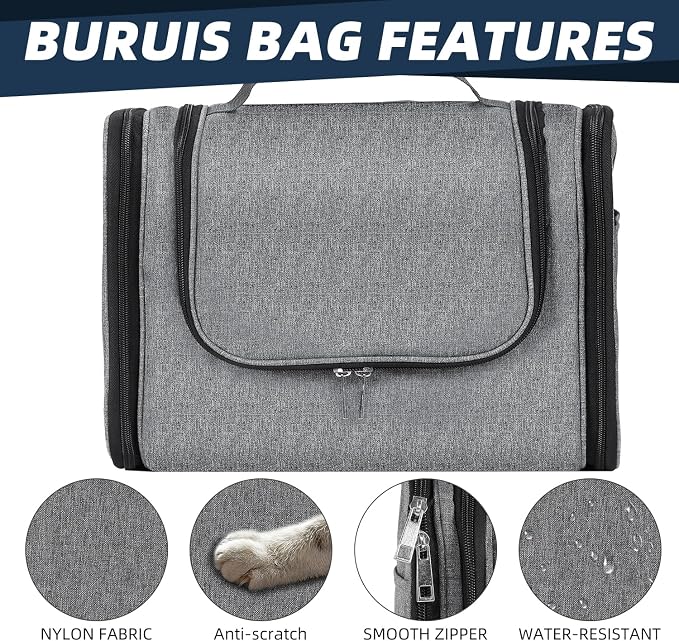 Buruis Hanging Toiletry Bag for Women and Men, Cosmetic Bag, Oxford Gray | Honeycomb Nylon Design, Large Capacity, Dual Zippers, Sturdy Hanging Hook, Full-Size Toiletry Storage, Cosmetic Essentials - Image 6